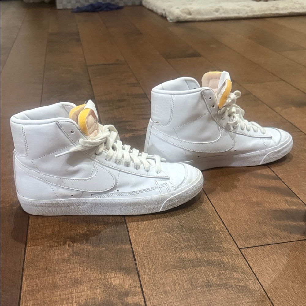 Nike White and Yellow High-Top Sneakers